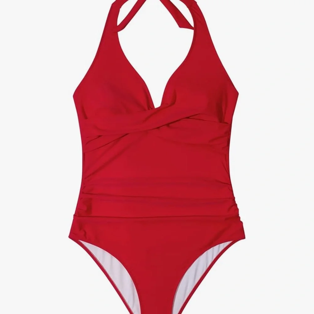 Red SUUKSESS Women Sexy Tummy Control One Piece Swimsuits Halter Push Up Swim M - Picture 4 of 8